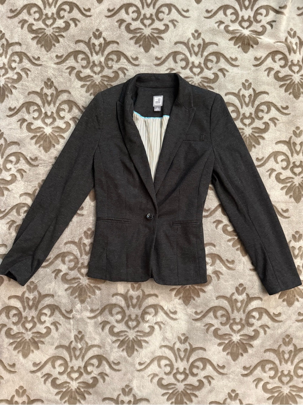 jcpenney Womens Dark Gray Single-Button Tailored Blazer